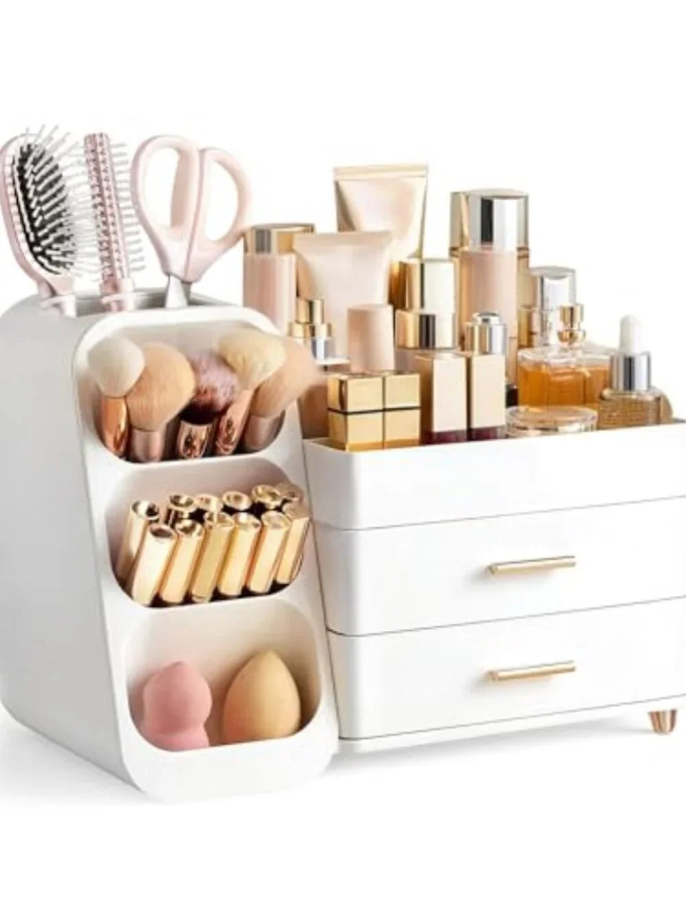 Makeup Organizer with Brush Holder for Vanity, Large Plastic